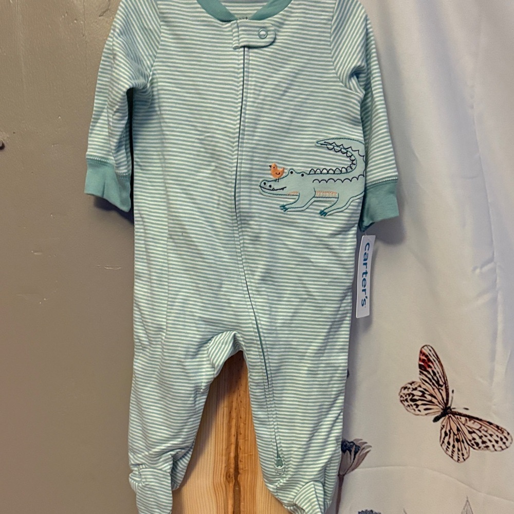 Carter's Mint Striped Alligator Footie
